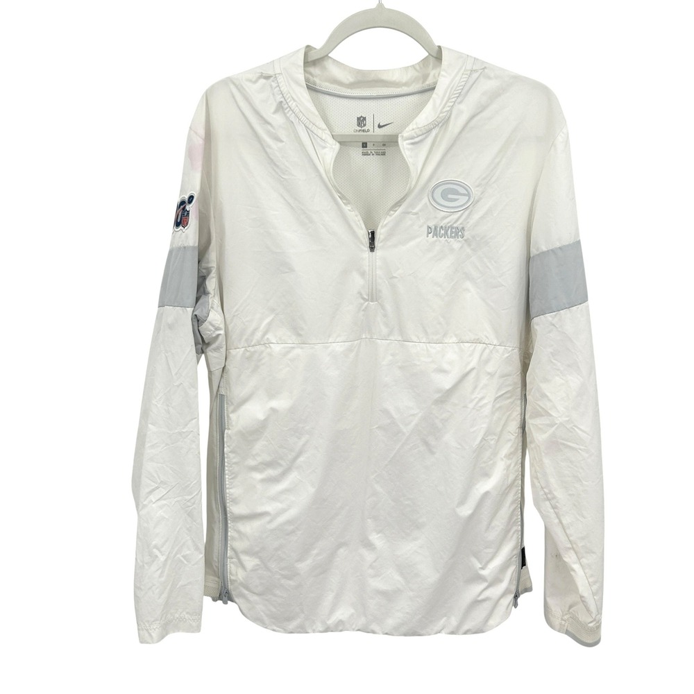 Packers Nike Windbreaker Jacket Small White NFL On Field 1/4 Zip Pullover